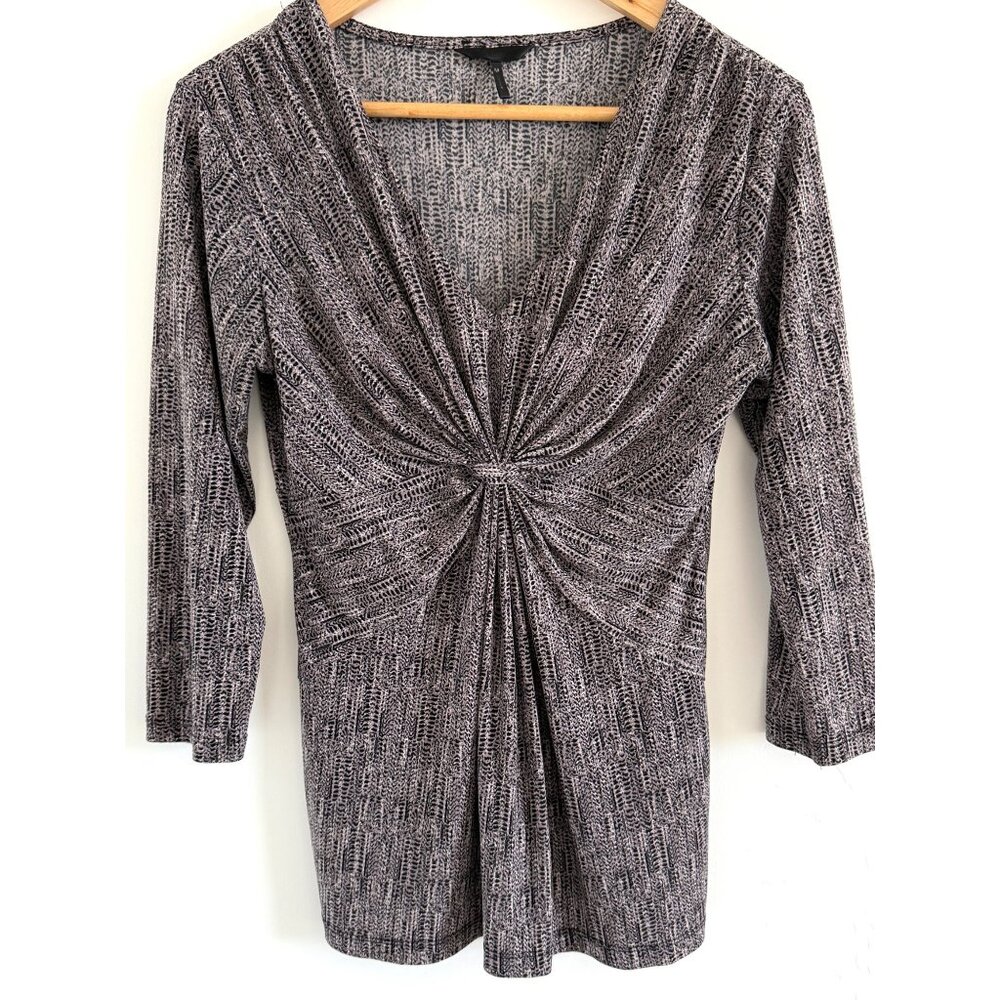 Y2K Twist Front Knit Top M Gray Mauve Stretch‎ V Neck Y2K Bodycon Soft